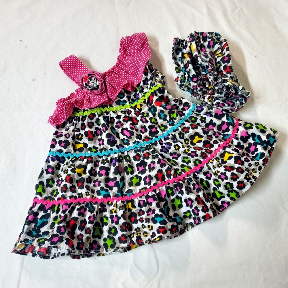 Rainbow Leopard Dress w/diaper cover